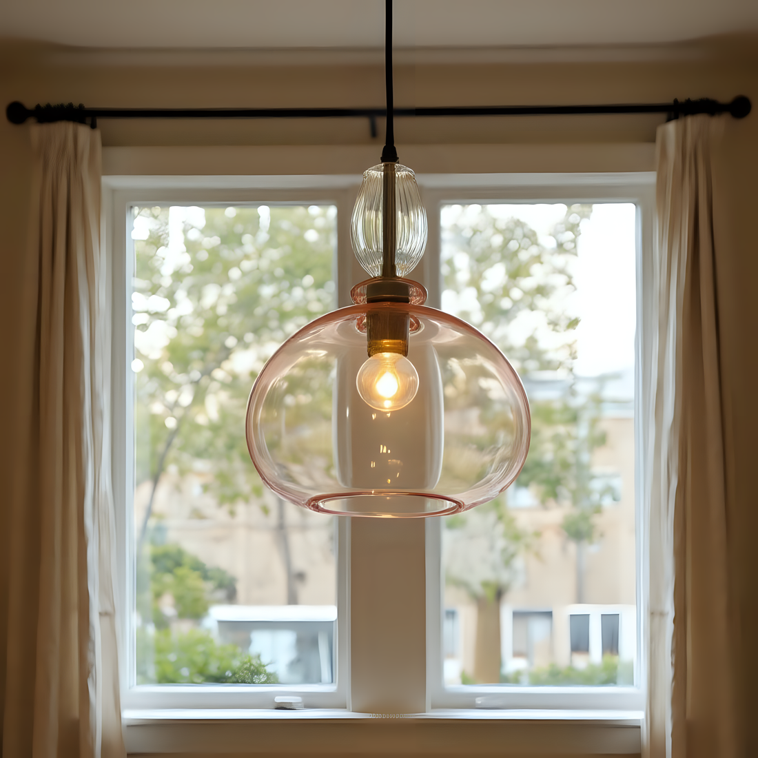 Hand Blown Pink Glass Pendant Light