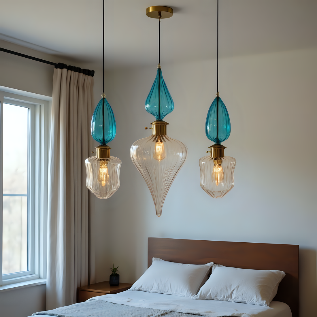 Teal Blue Blown Glass Pendant Light