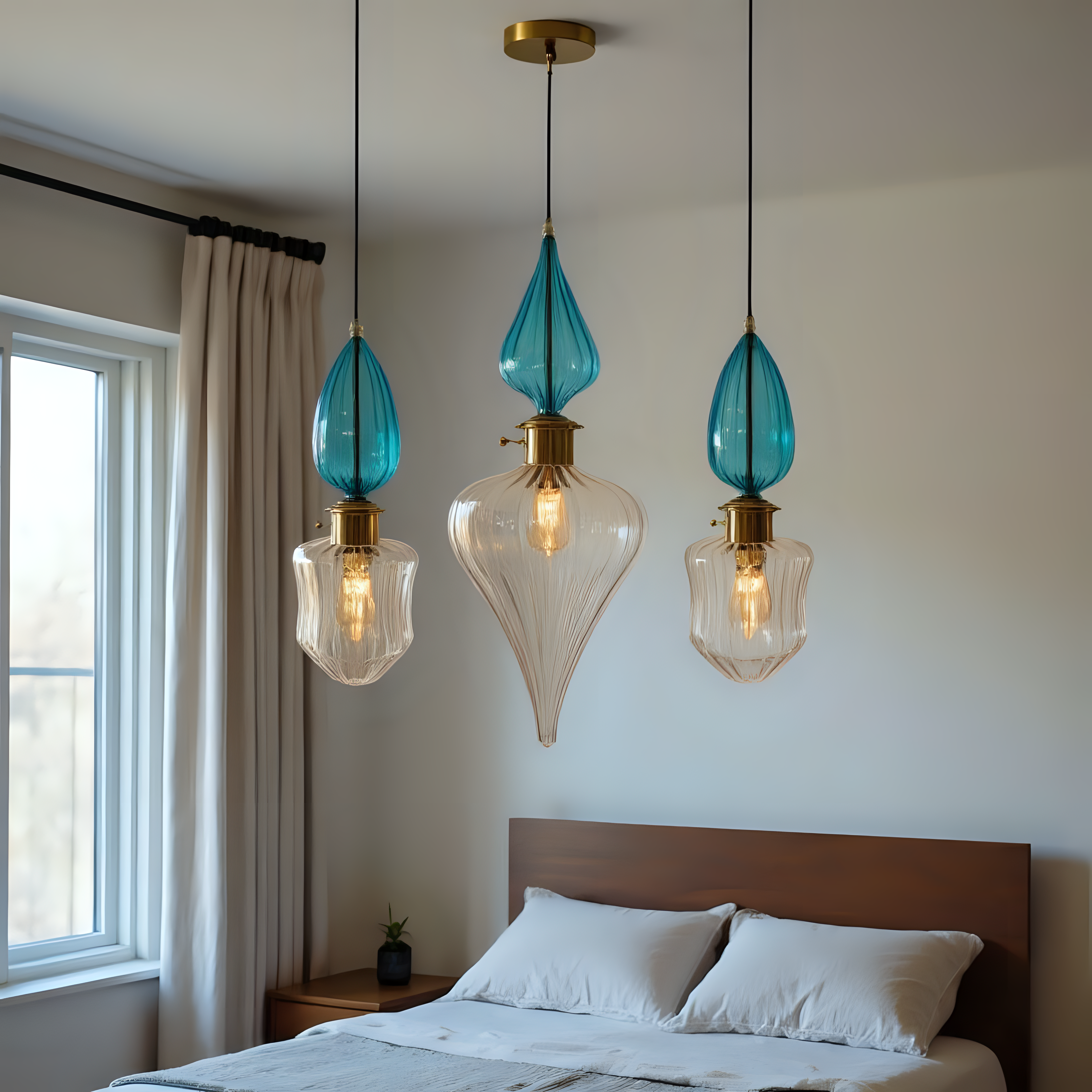 Teal Blue Blown Glass Pendant Light