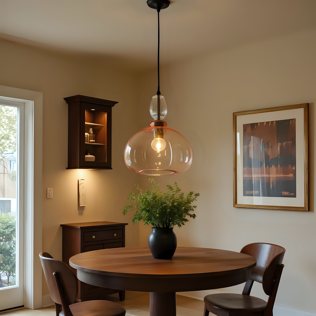 Hand Blown Pink Glass Pendant Light