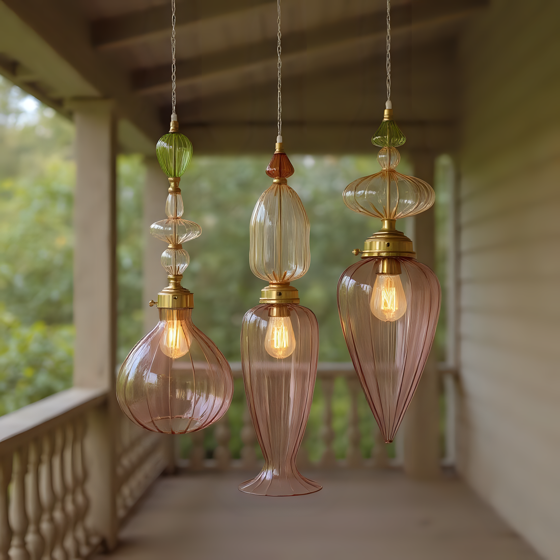 Blown Glass Pendant Light Set