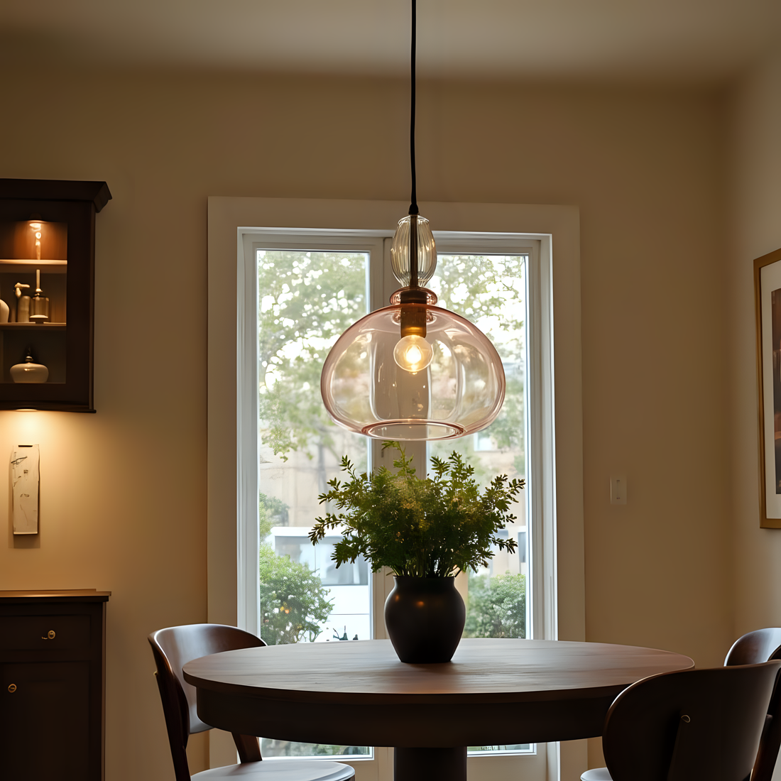 Hand Blown Pink Glass Pendant Light