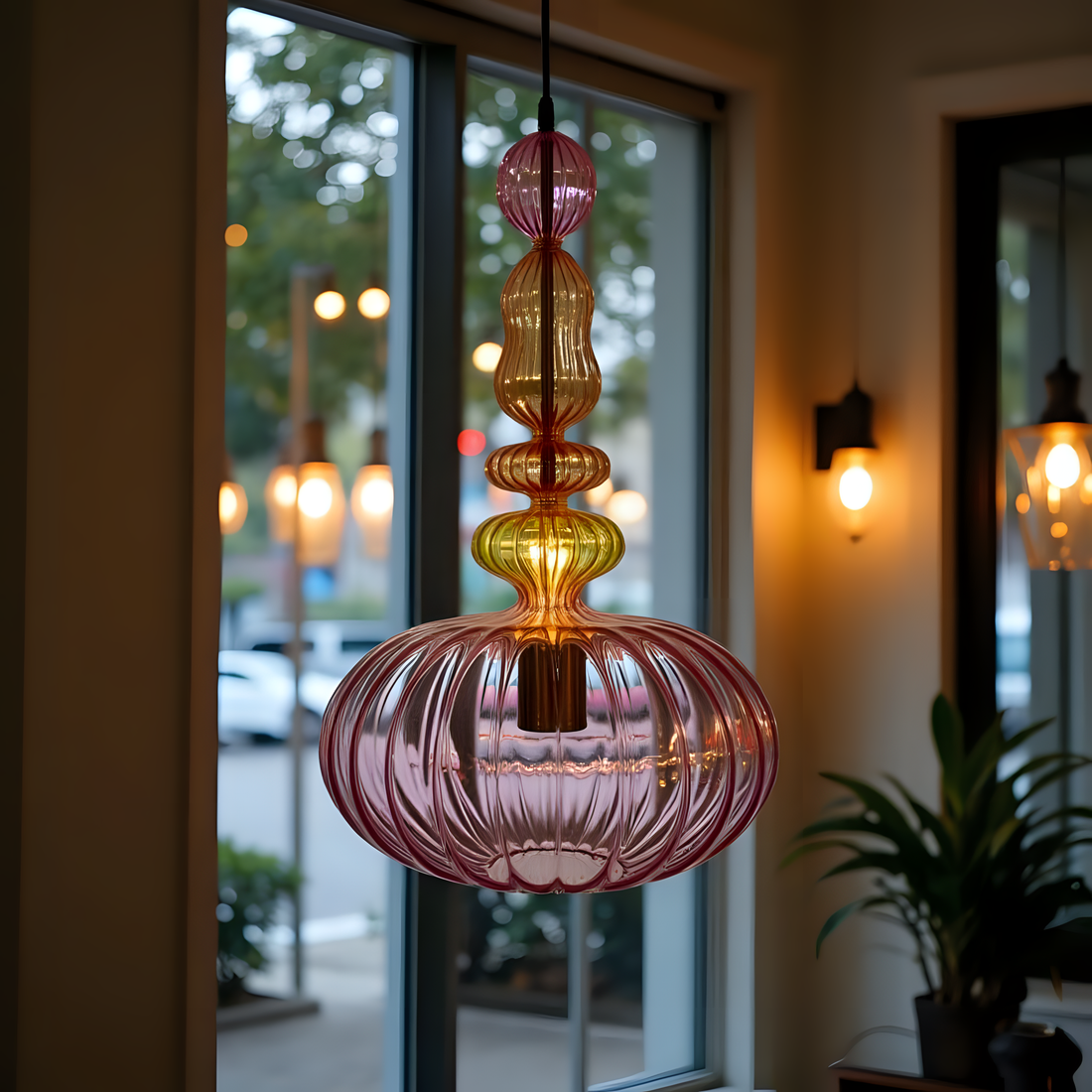 Pink Blown Glass Pendant Light