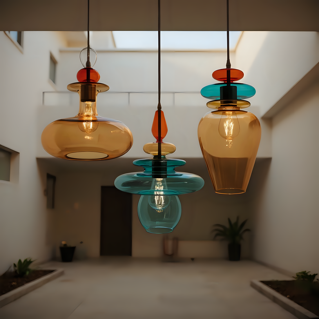Colorful Blown Glass Pendant Light Set