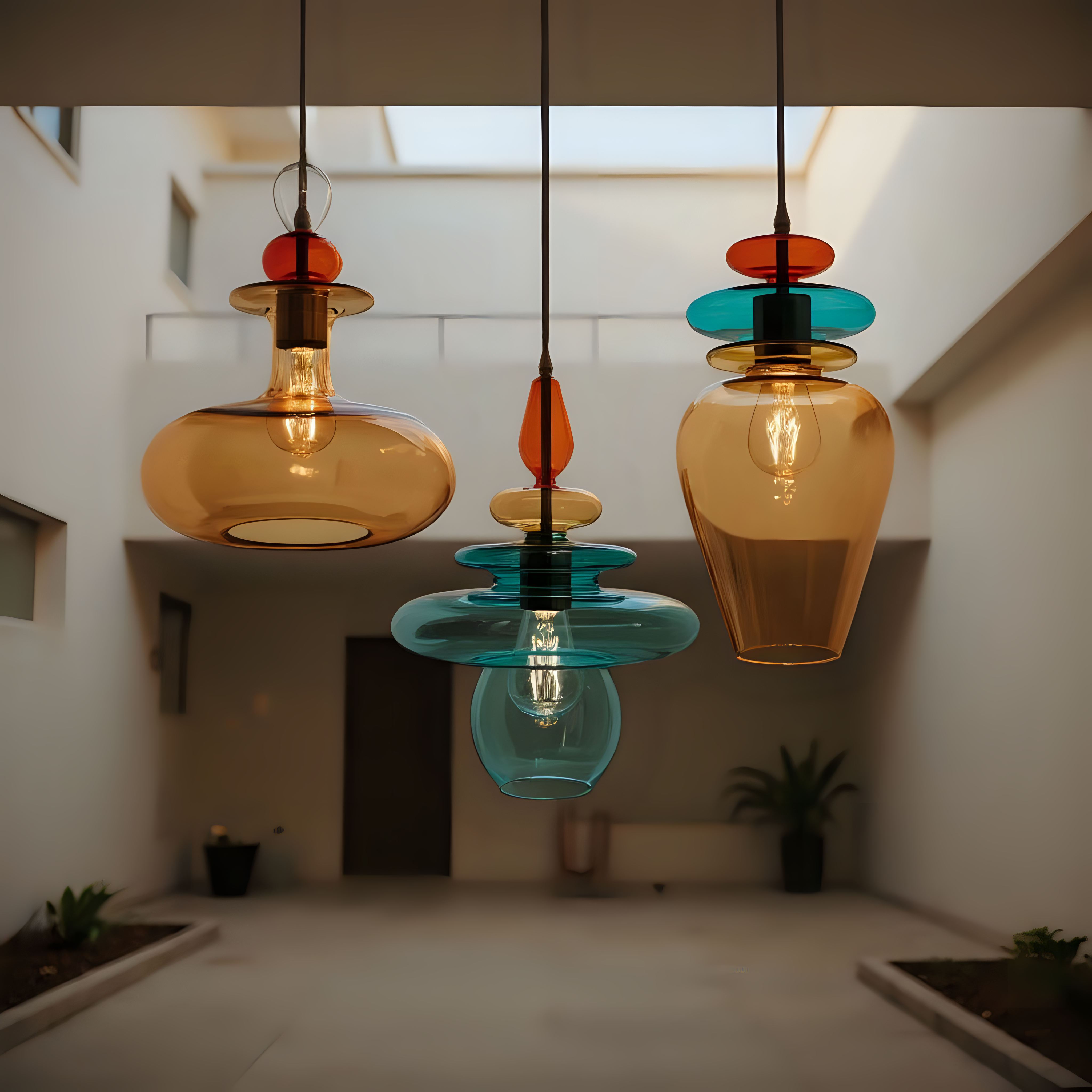 Colorful Blown Glass Pendant Light Set
