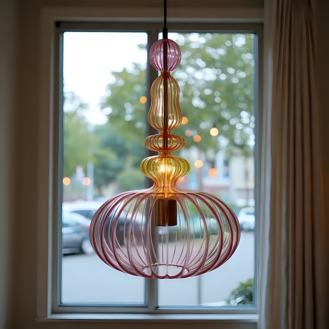 Pink Blown Glass Pendant Light