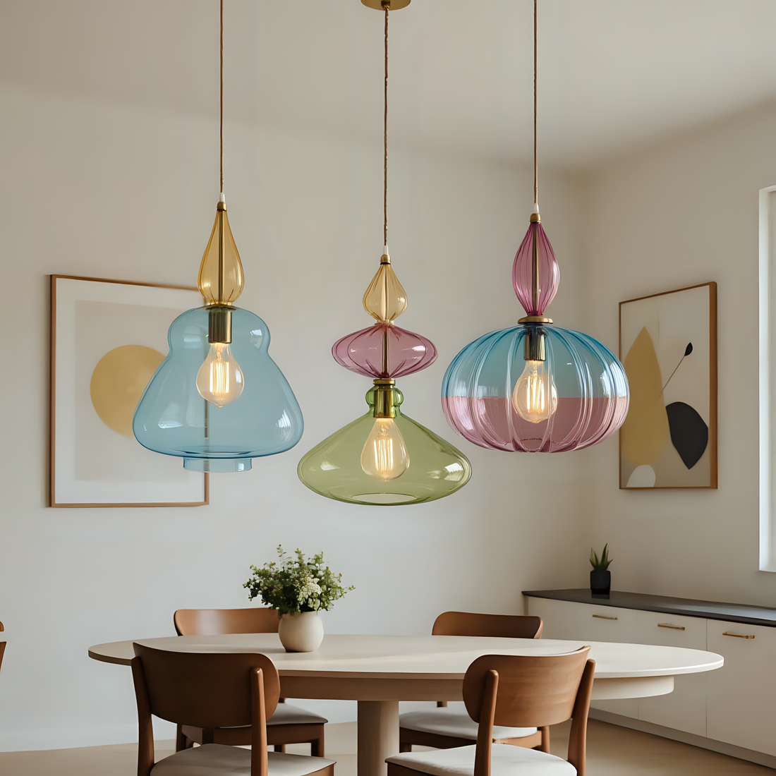 Blown Glass Pendant Lights Set