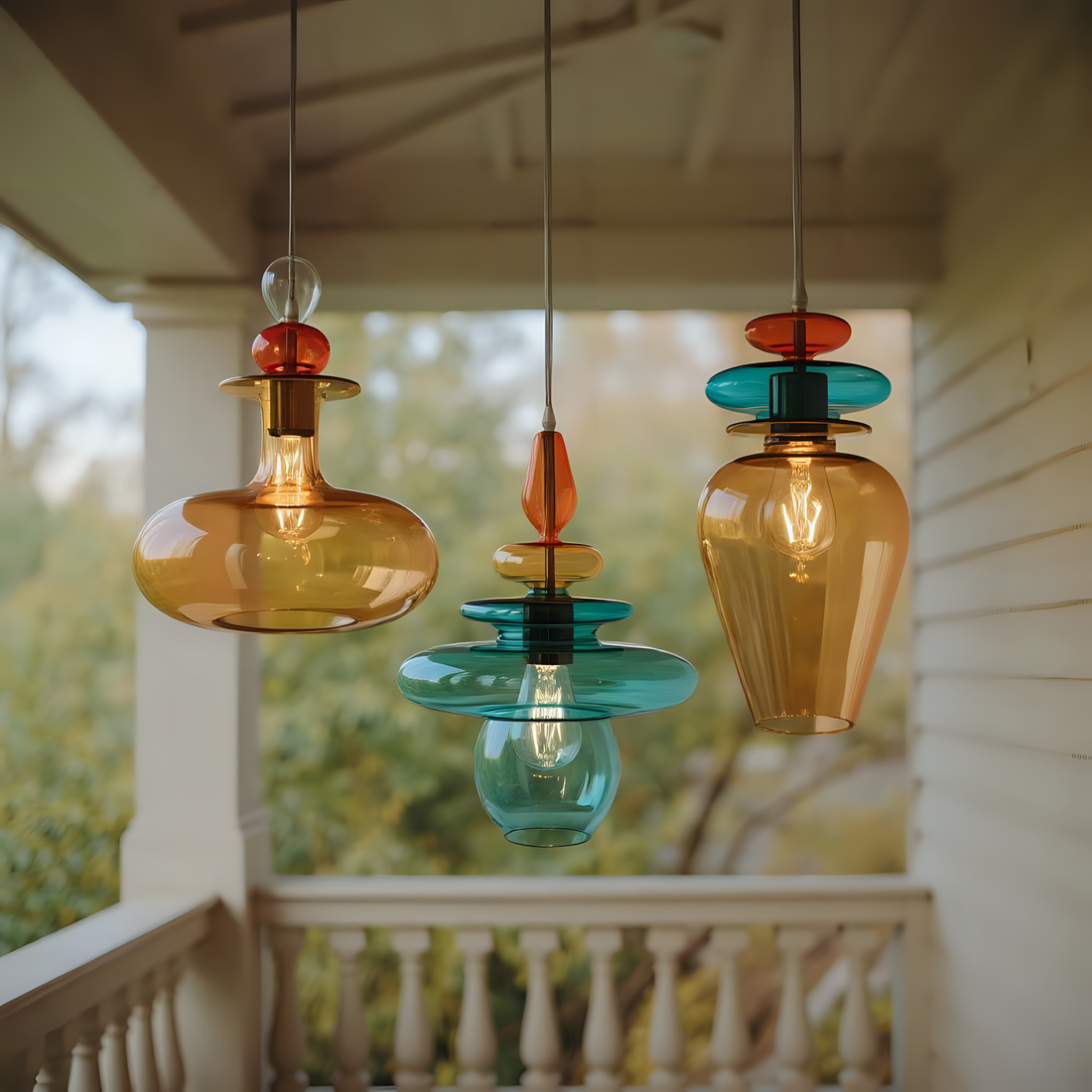 Colorful Blown Glass Pendant Light Set