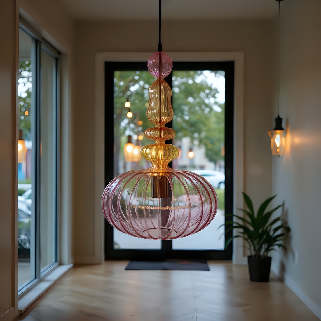Pink Blown Glass Pendant Light