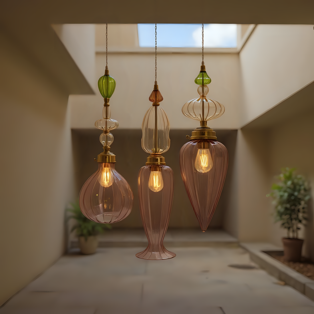 Blown Glass Pendant Light Set