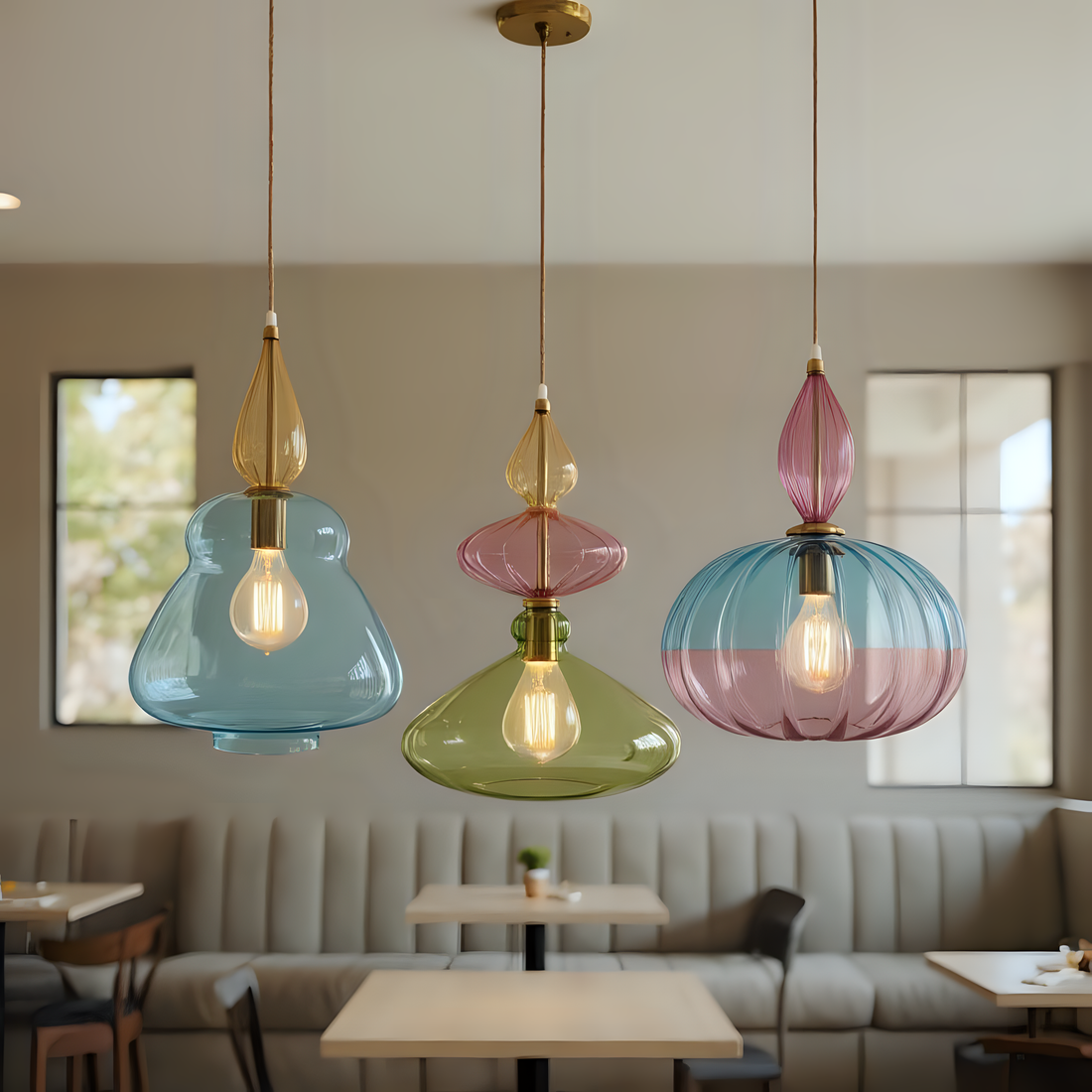Blown Glass Pendant Lights Set