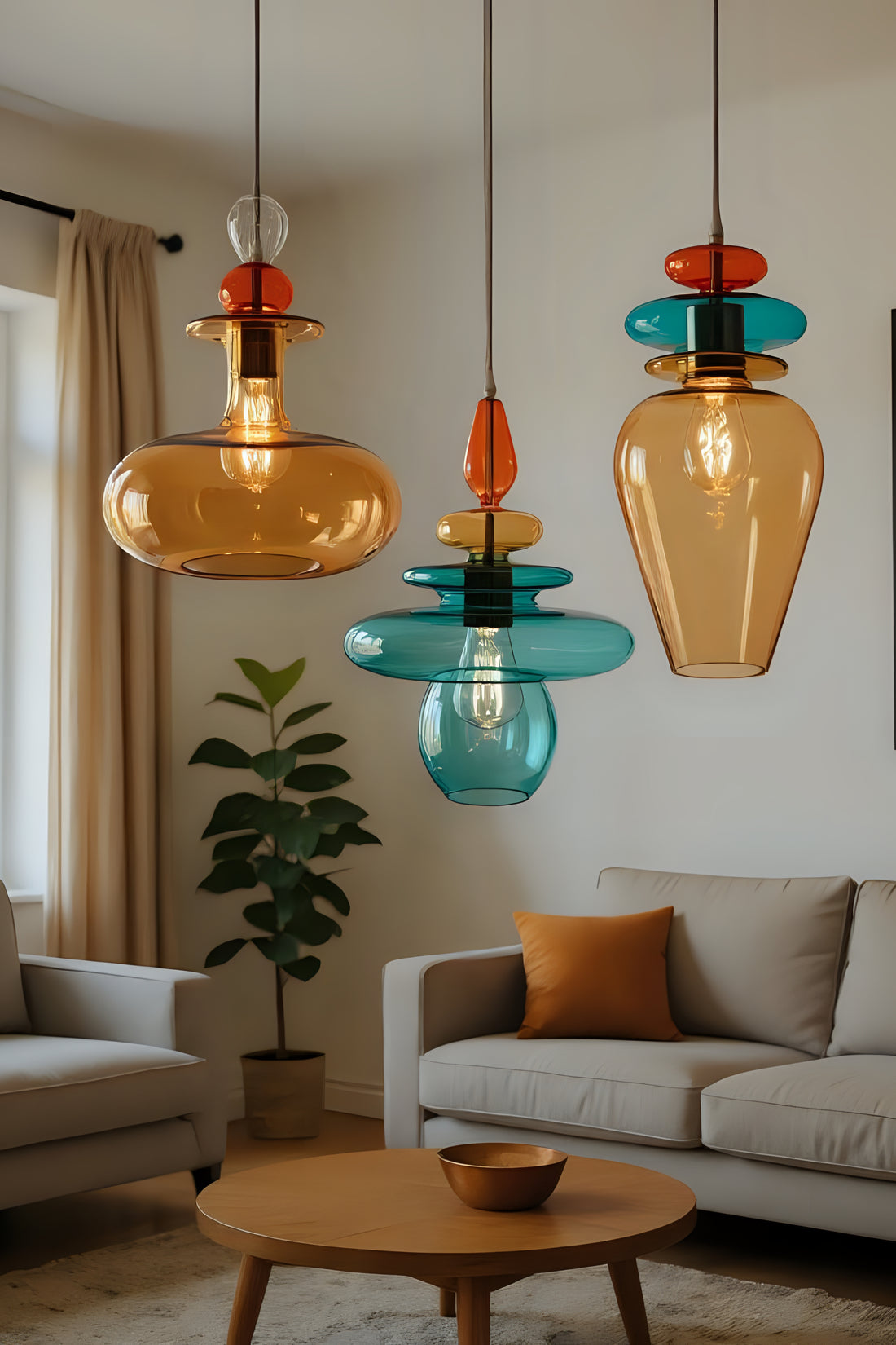 Colorful Blown Glass Pendant Light Set
