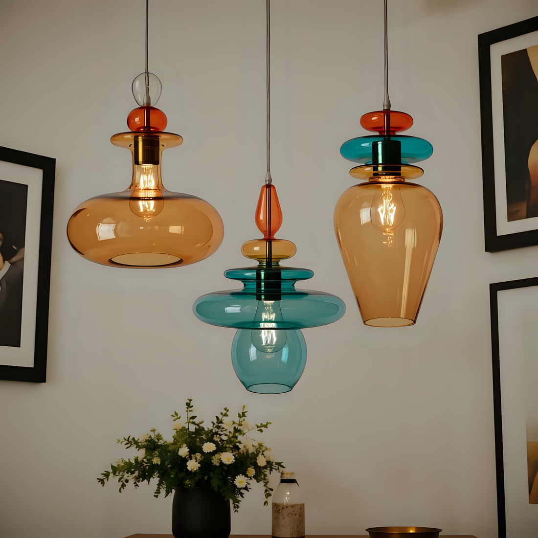 Colorful Blown Glass Pendant Light Set