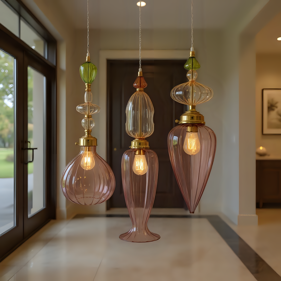 Blown Glass Pendant Light Set
