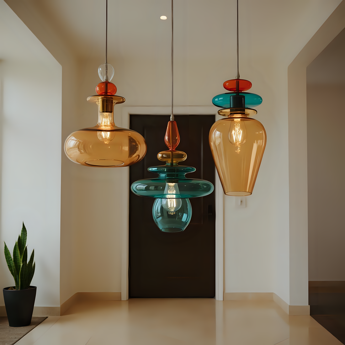 Colorful Blown Glass Pendant Light Set