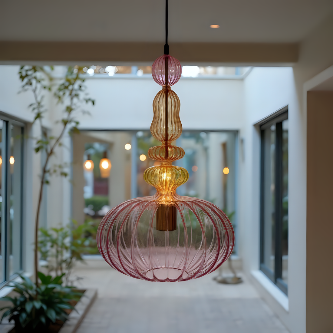 Pink Blown Glass Pendant Light