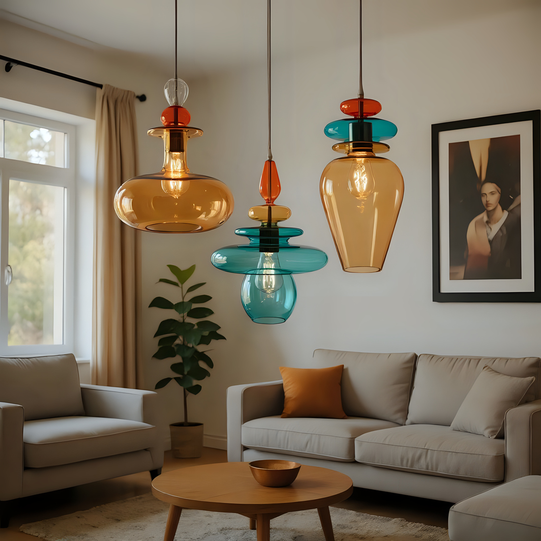 Colorful Blown Glass Pendant Light Set