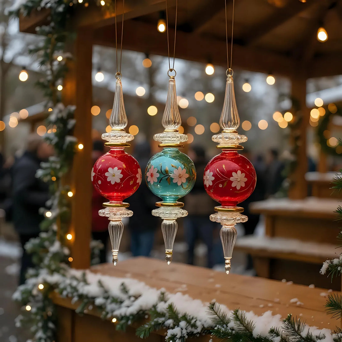 Set of 3 Hand Blown Glass Christmas
