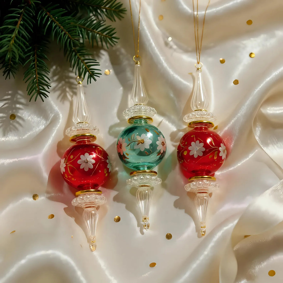 Set of 3 Hand Blown Glass Christmas