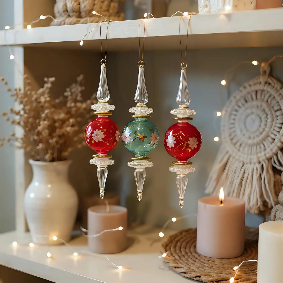 Set of 3 Hand Blown Glass Christmas