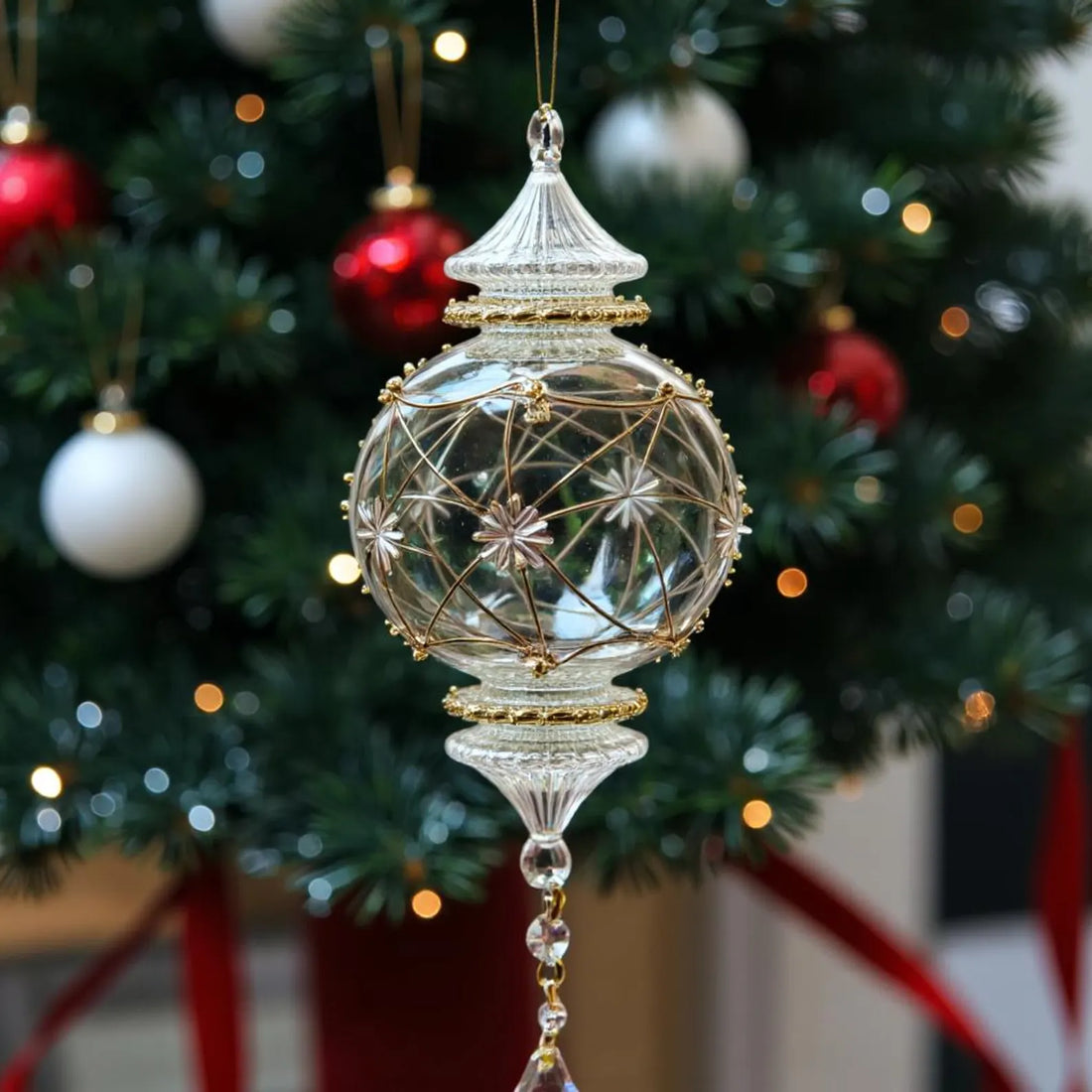 Clear Blown Glass Christmas Ornaments With 14k Gold