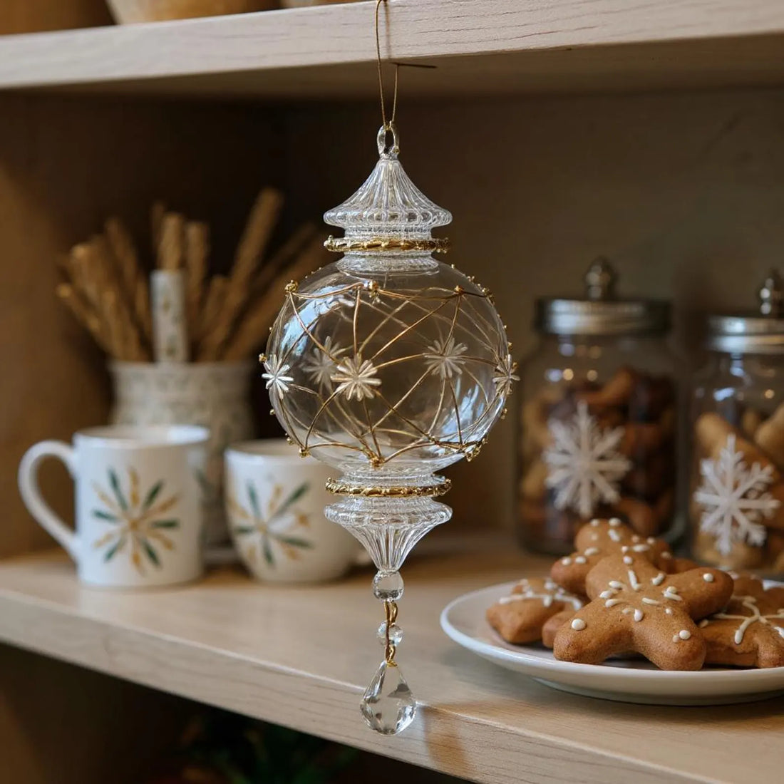 Clear Blown Glass Christmas Ornaments With 14k Gold