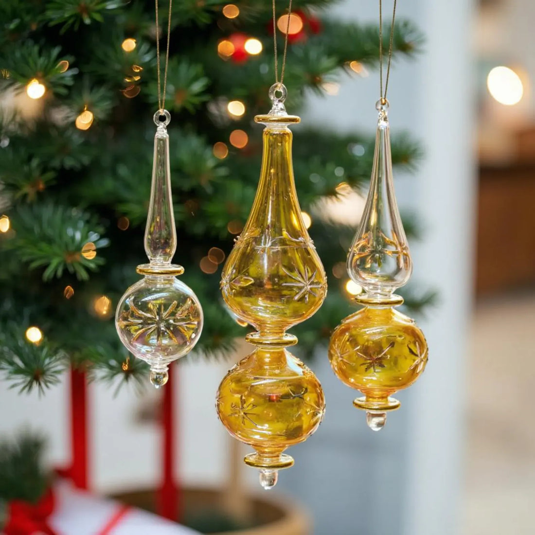 Handmade holiday glass ornament set of 3