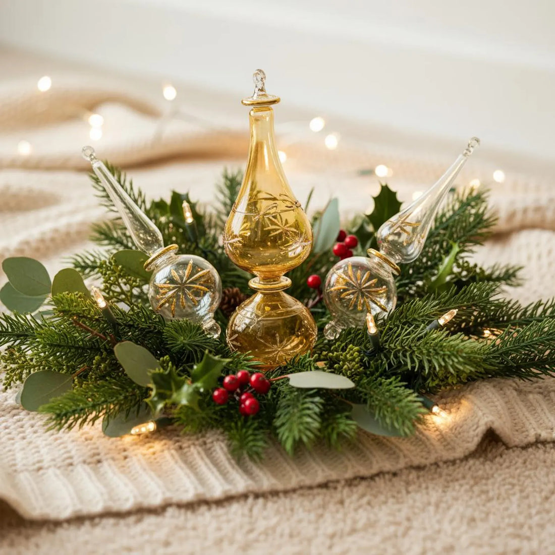 Handmade holiday glass ornament set of 3