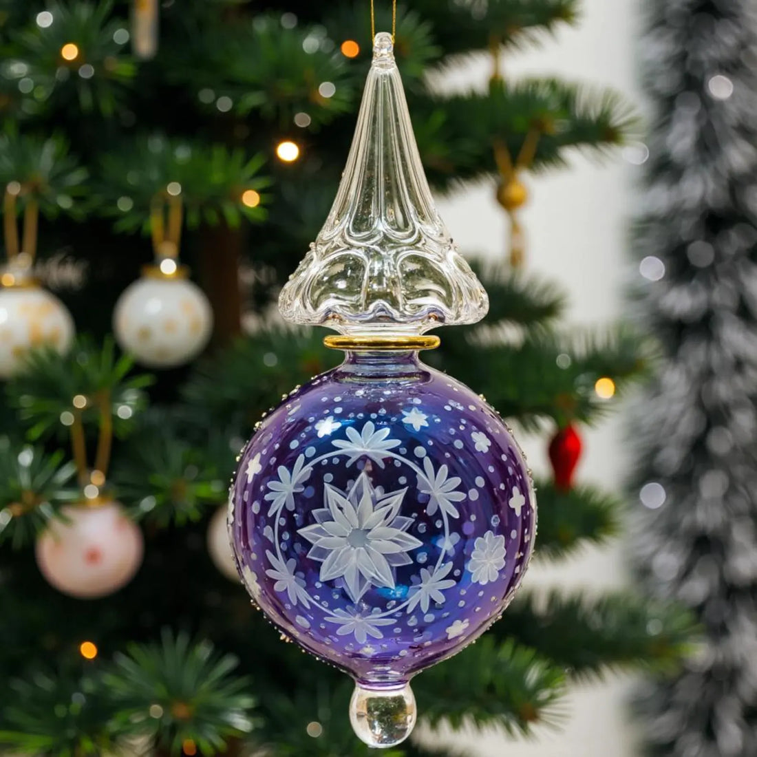 Purple blown glass Christmas ornament