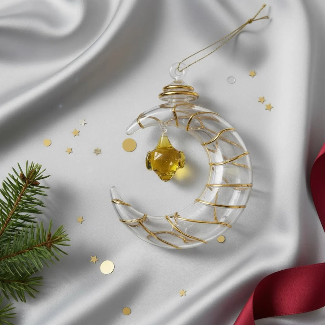 Handmade Gift For Her Blown Glass Christmas Ornament with 14k Gold