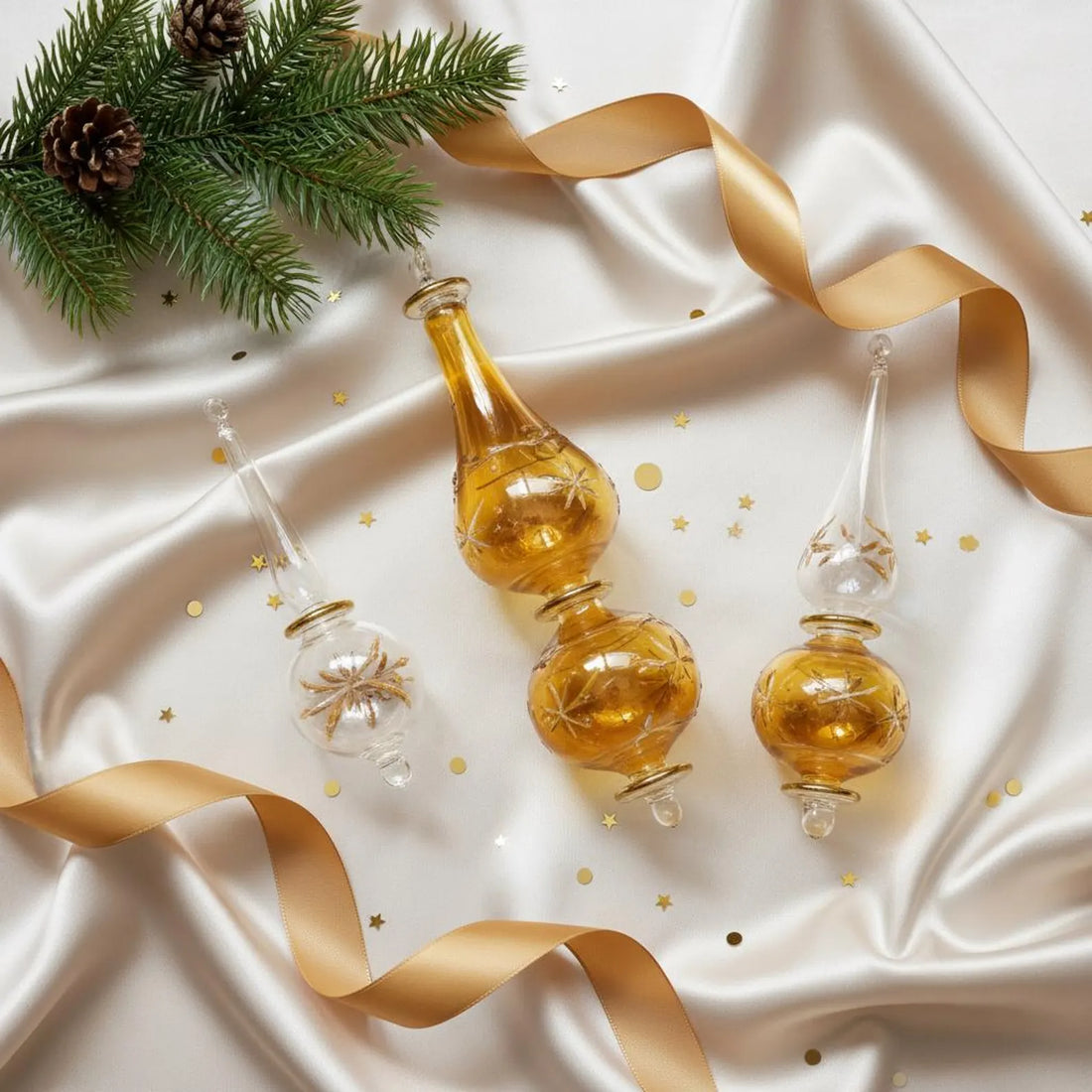 Handmade holiday glass ornament set of 3