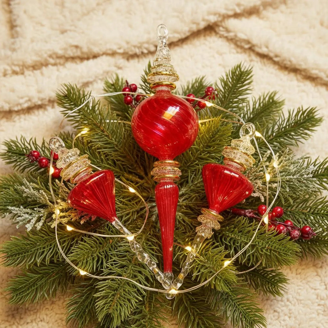 Red blown glass Christmas ornament set of 3