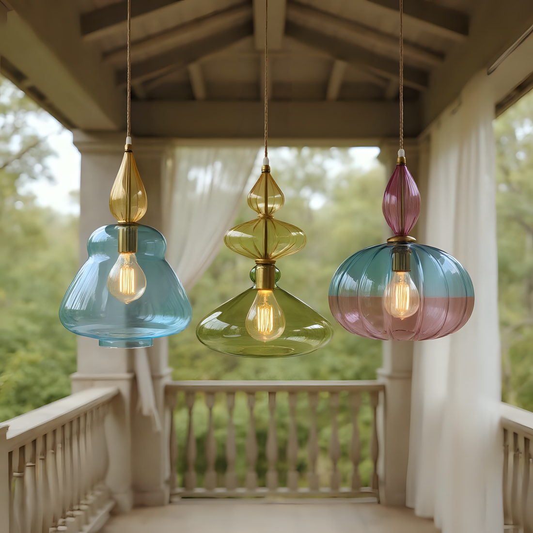 Blown Glass Pendant Lights Set