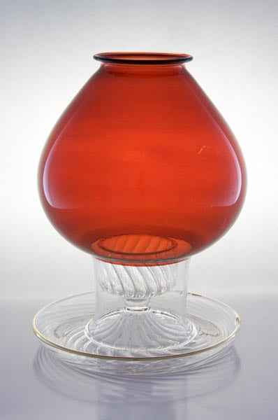 Hand Blown Ruby Red Glass Hurricane Candle Holder – Modern Round Glass Lantern with Crystal Pedestal | Luxury Home Decor