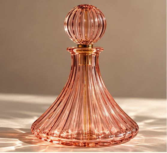Hand-Blown Ribbed Glass Flask with Glass Stopper – Decorative Art Glass