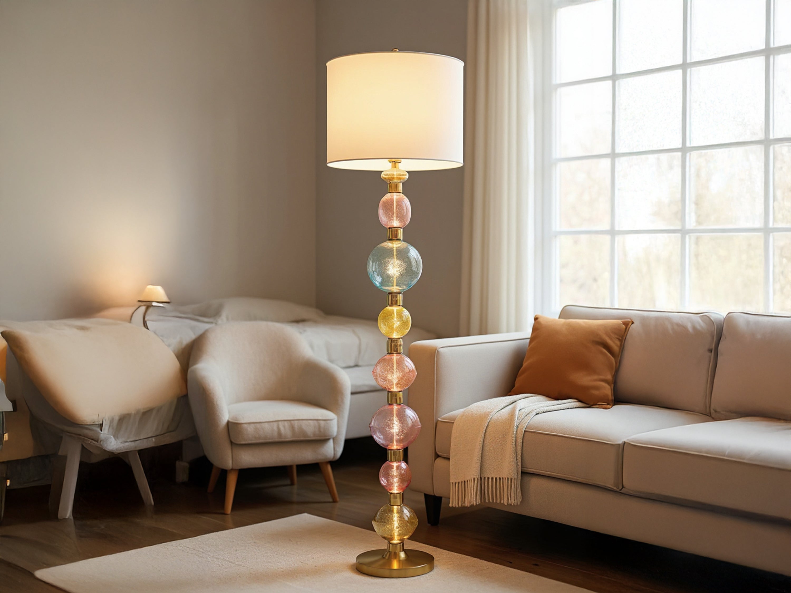 Handmade Colorful Glass Floor Lamp with White Lamp Shade Modern Standing Lamp