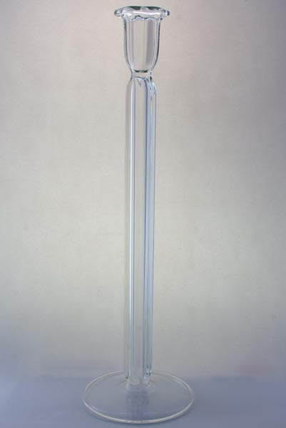 Hand Blown Clear Glass Candle Holder – Tall Ribbed Crystal Glass Candlestick | Elegant Luxury Home Decor