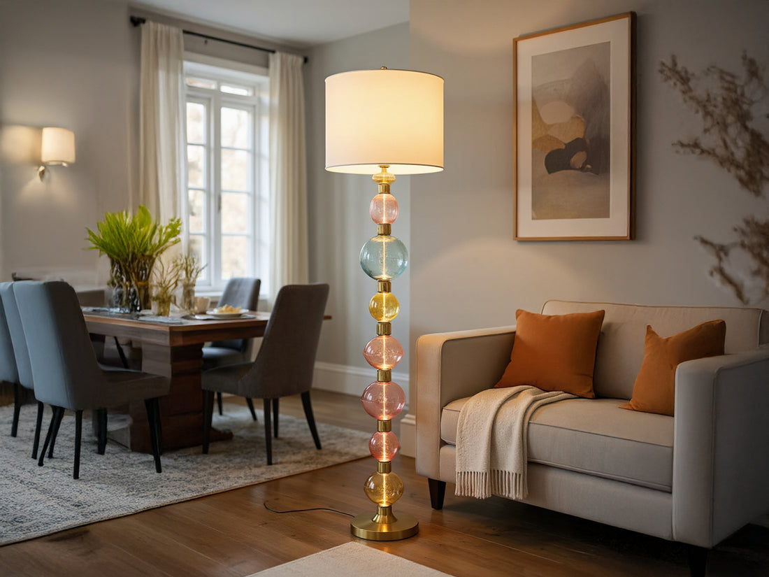 Handmade Colorful Glass Floor Lamp with White Lamp Shade Modern Standing Lamp