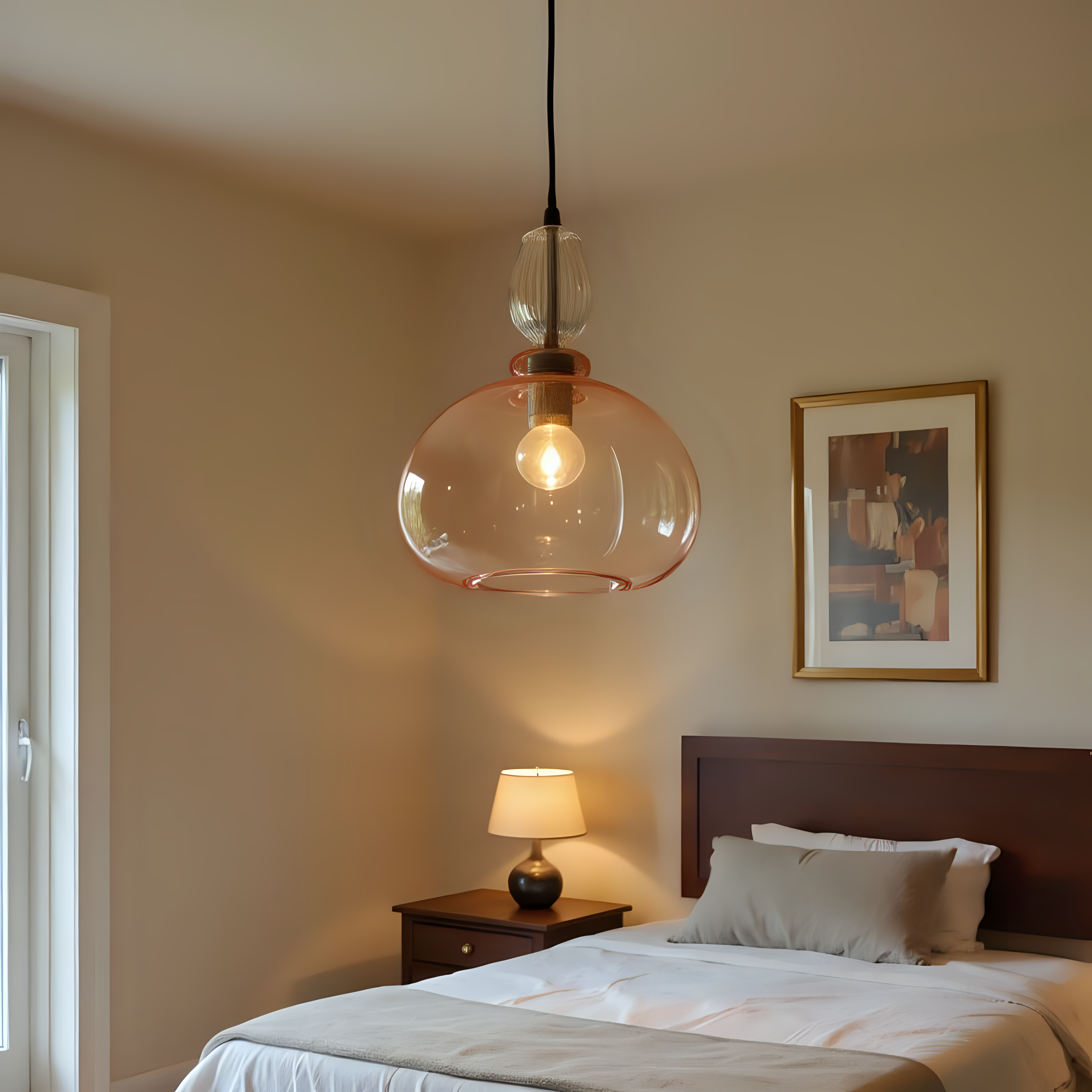 Hand Blown Pink Glass Pendant Light