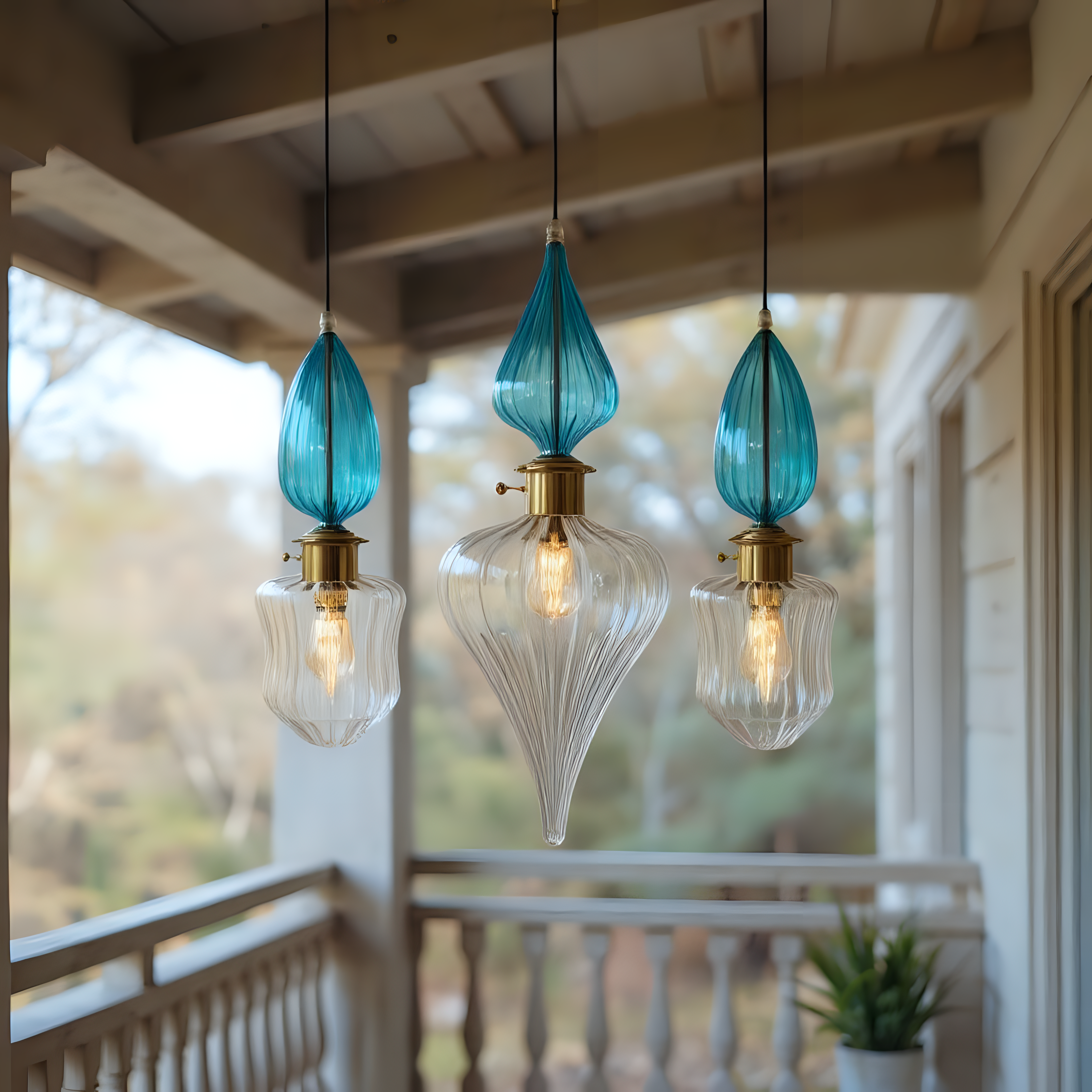 Teal Blue Blown Glass Pendant Light