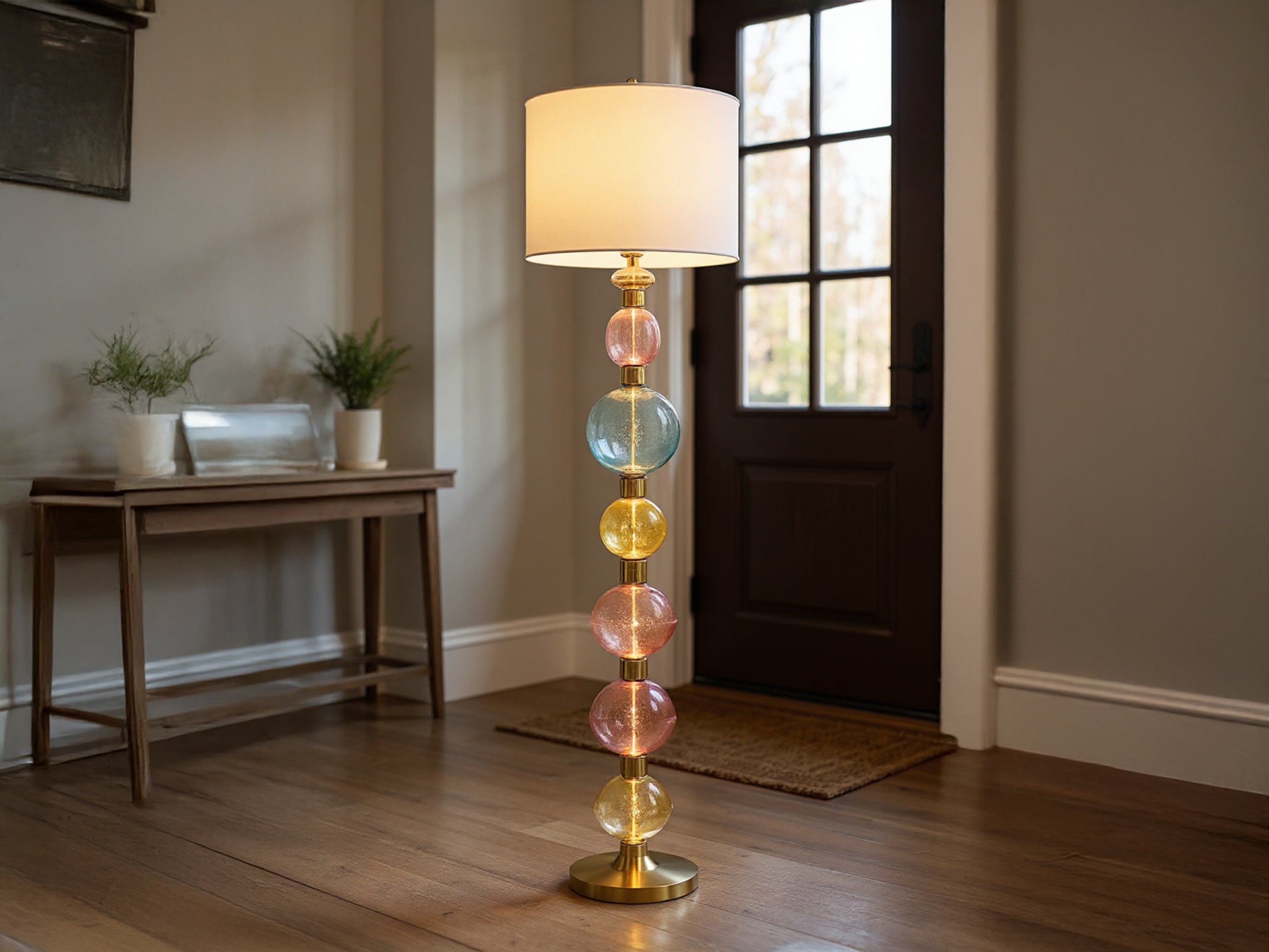 Handmade Colorful Glass Floor Lamp with White Lamp Shade Modern Standing Lamp