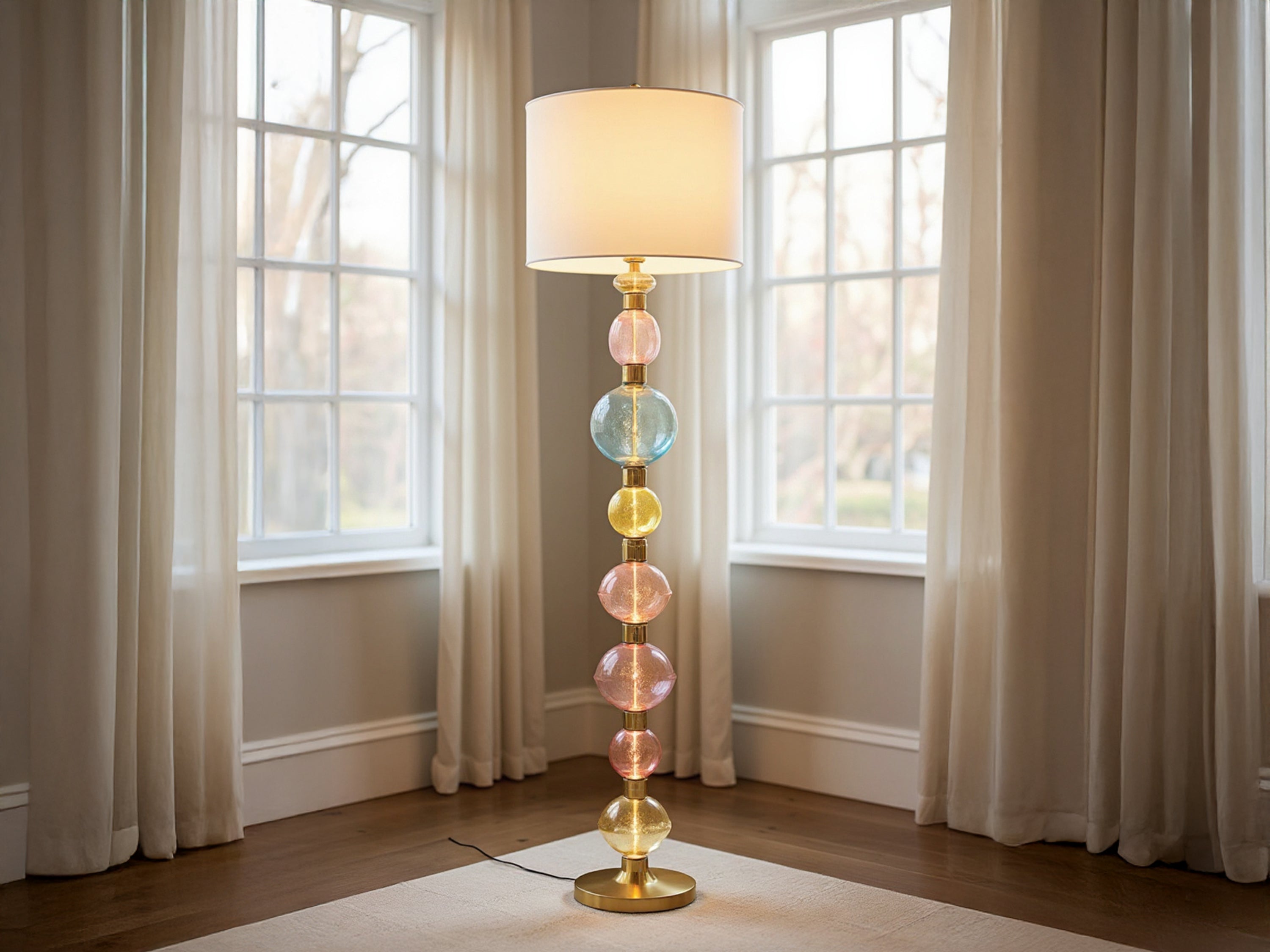 Handmade Colorful Glass Floor Lamp with White Lamp Shade Modern Standing Lamp