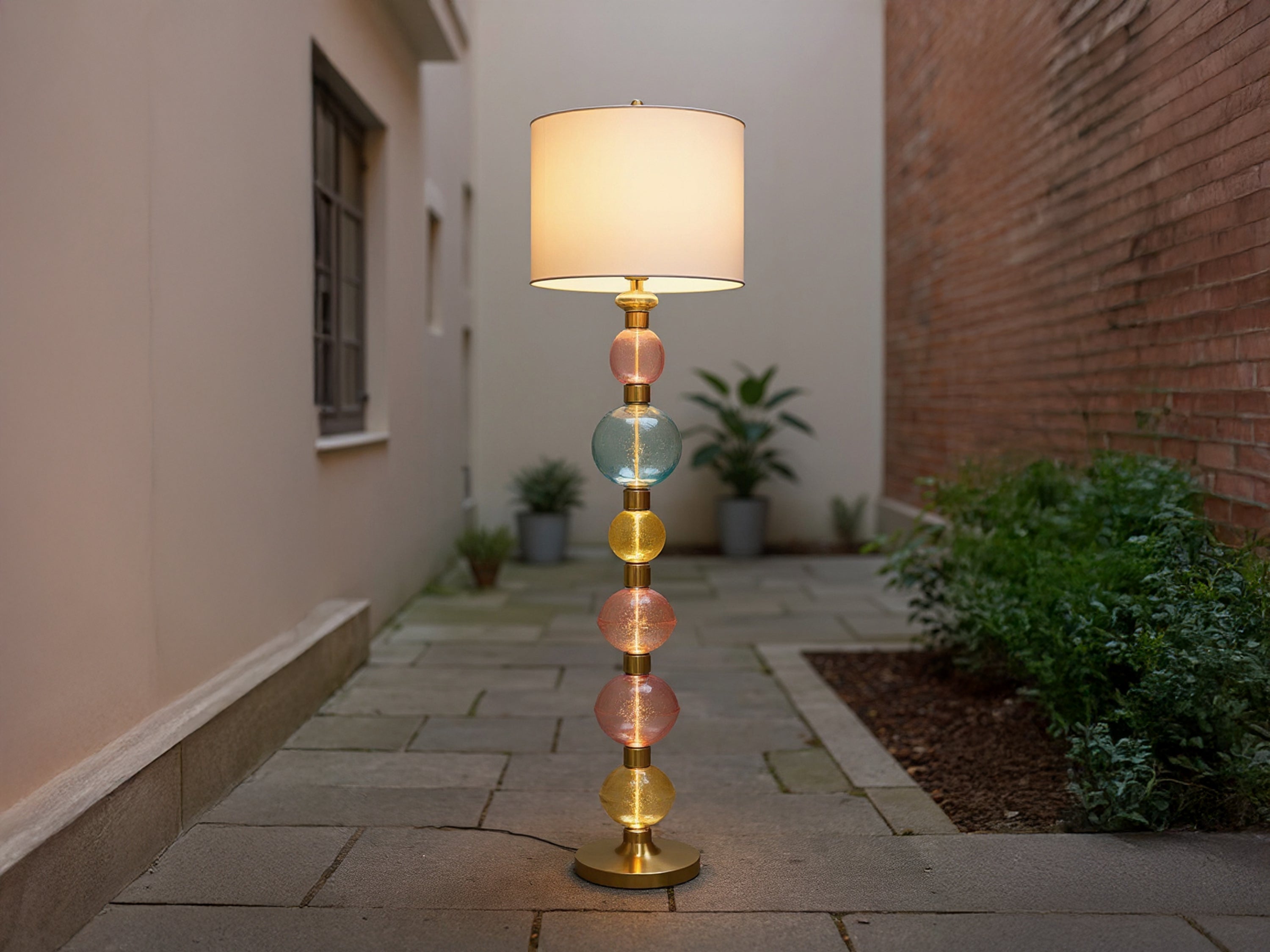 Handmade Colorful Glass Floor Lamp with White Lamp Shade Modern Standing Lamp