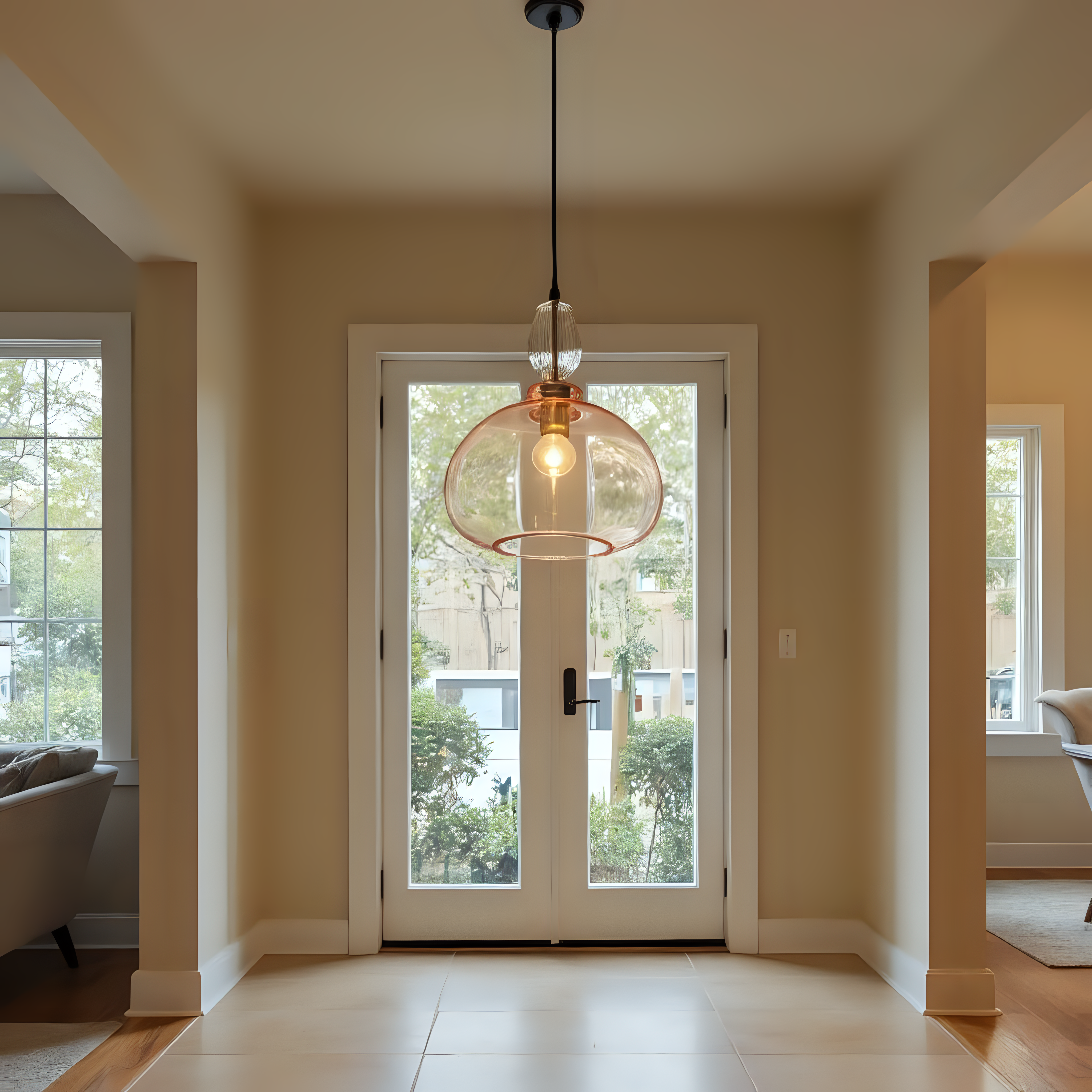 Hand Blown Pink Glass Pendant Light