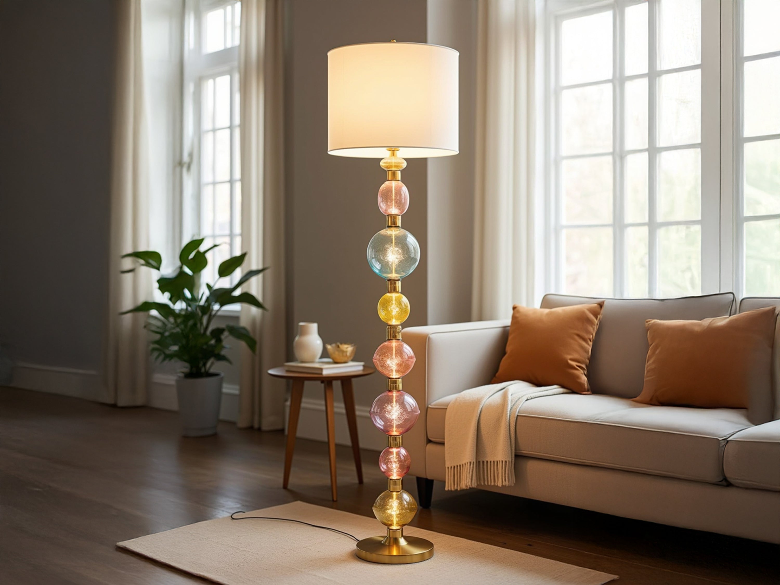 Handmade Colorful Glass Floor Lamp with White Lamp Shade Modern Standing Lamp