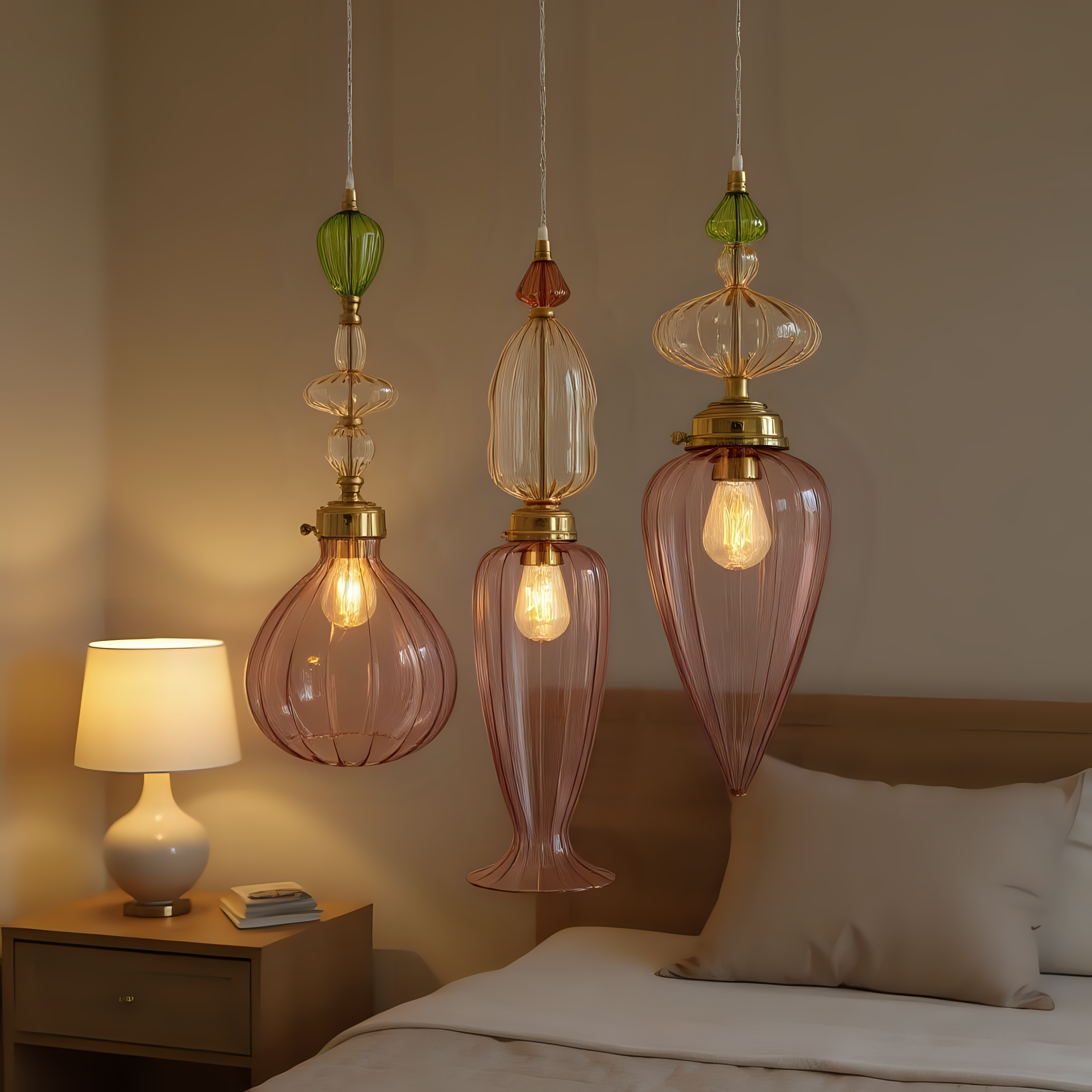Blown Glass Pendant Light Set