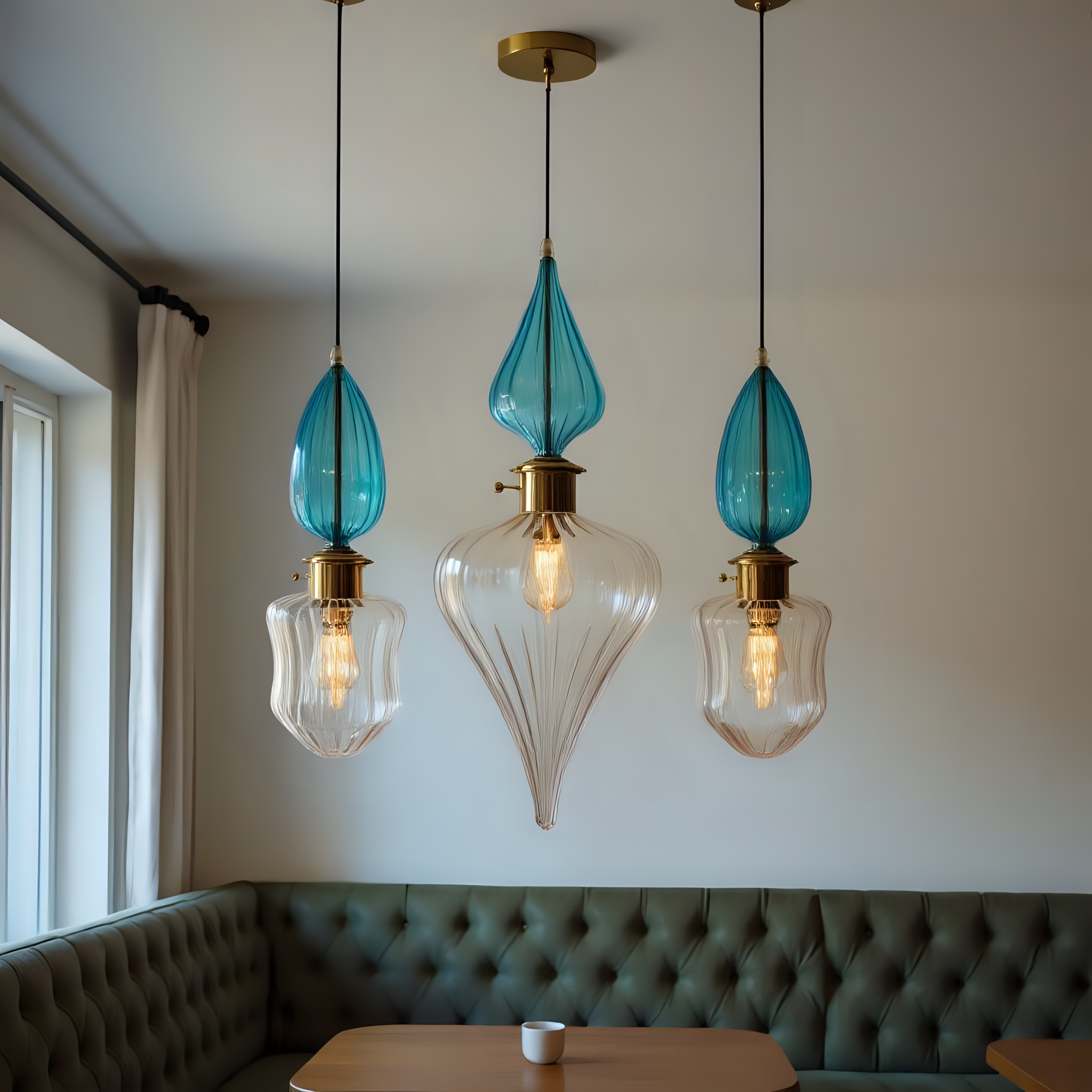 Teal Blue Blown Glass Pendant Light