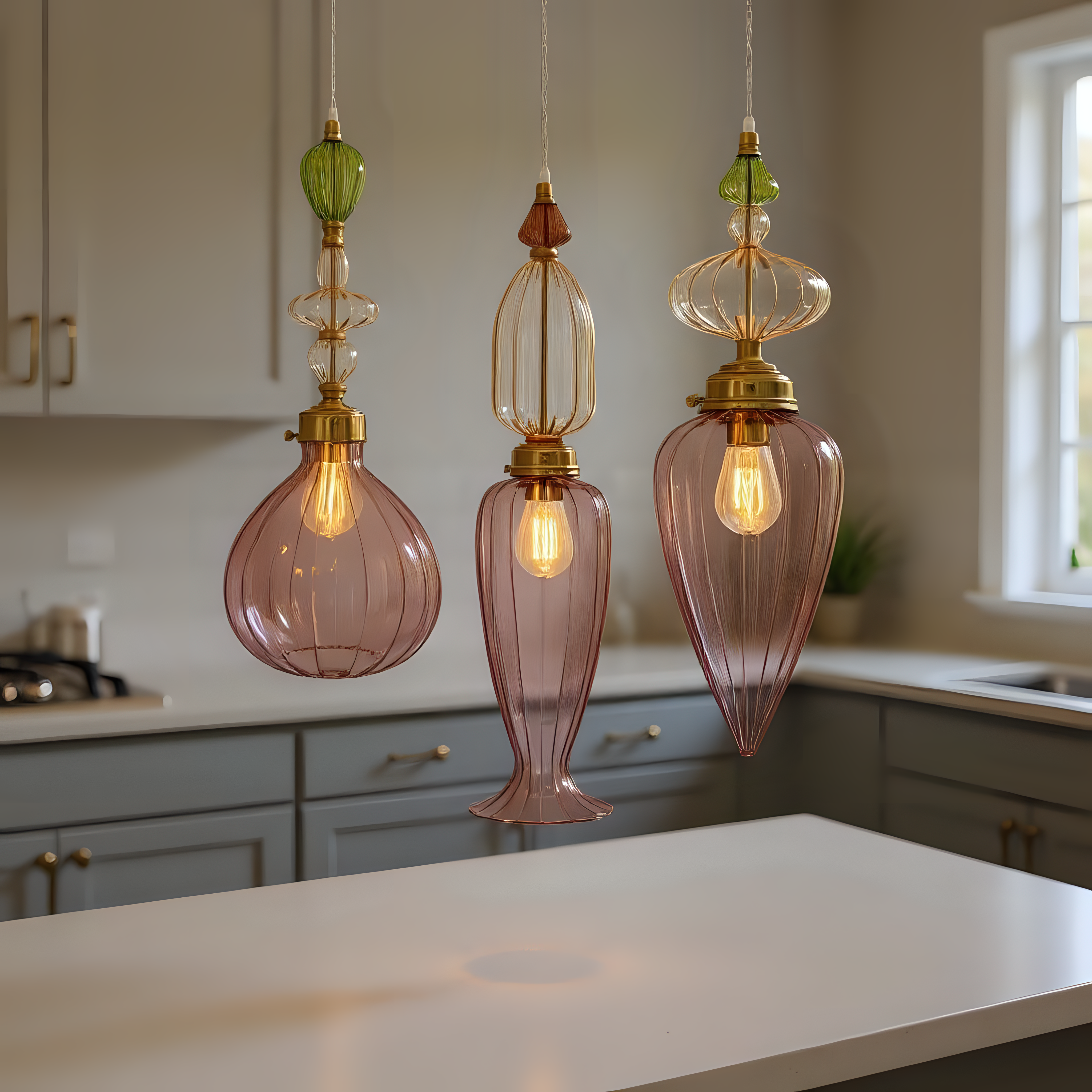 Blown Glass Pendant Light Set