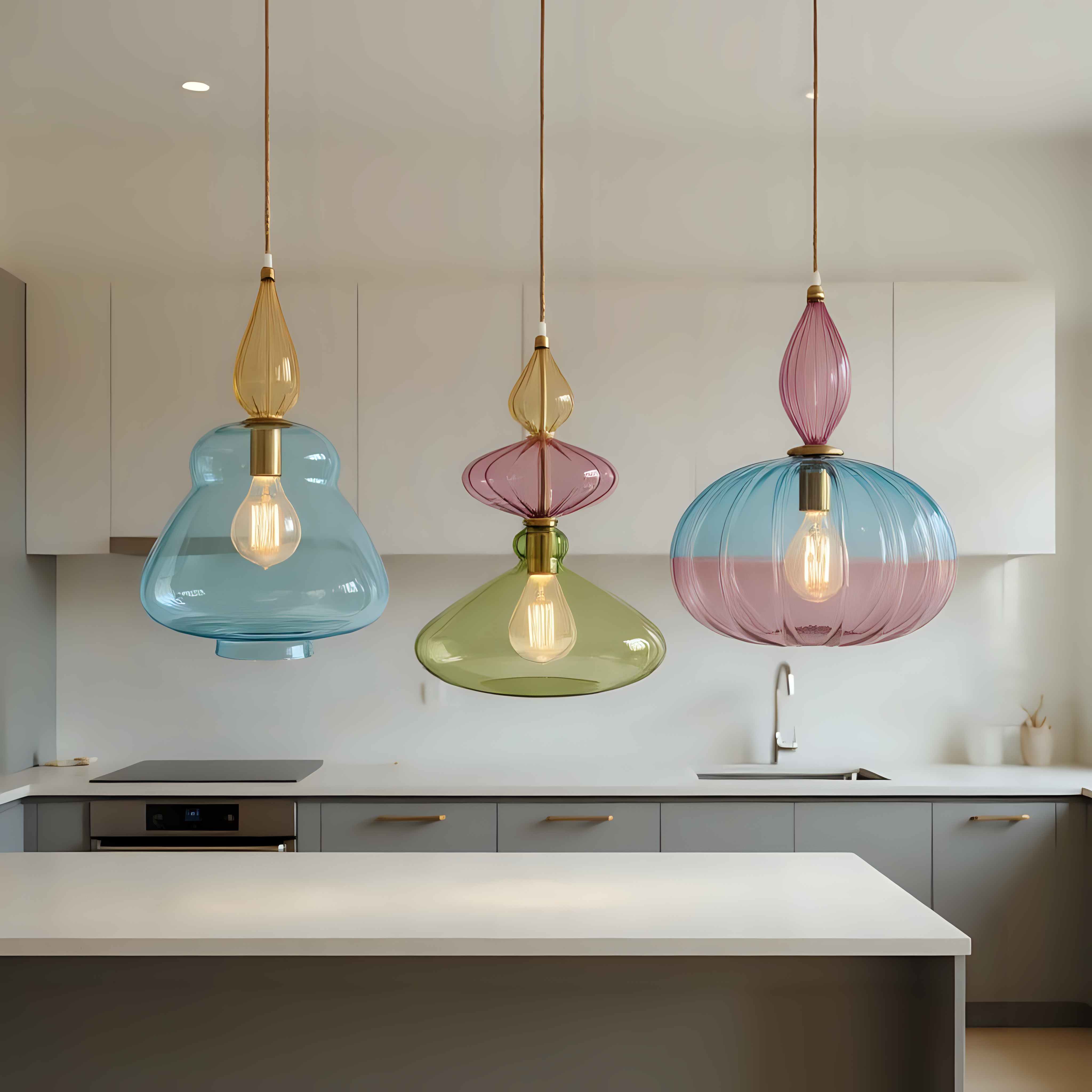 Blown Glass Pendant Lights Set