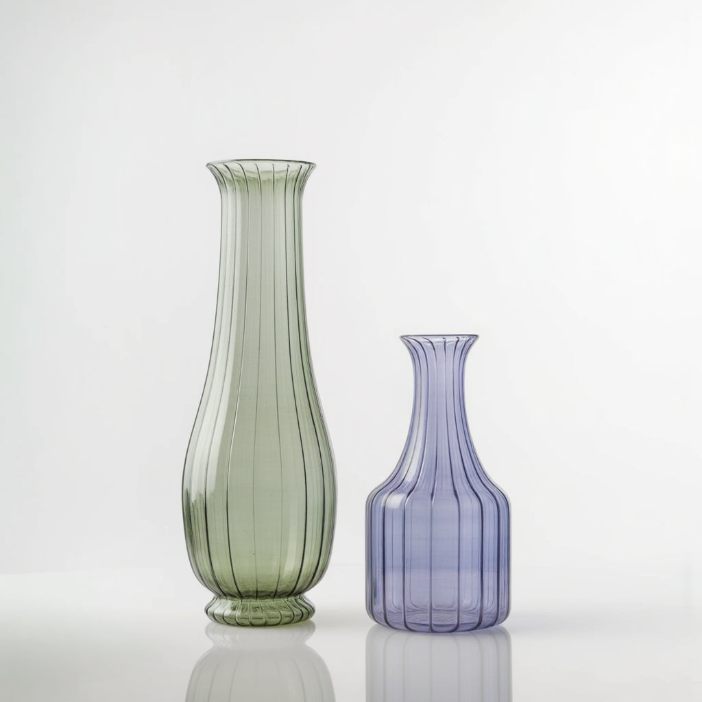 Hand Blown Ribbed Glass Vase – Tall Flower Vase in Custom Colors